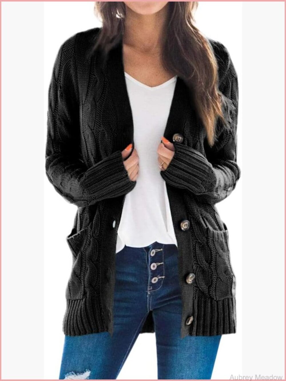 Chunky Cable Knit Cardigan Long Sleeve Button Down Open Front Sweater Coat